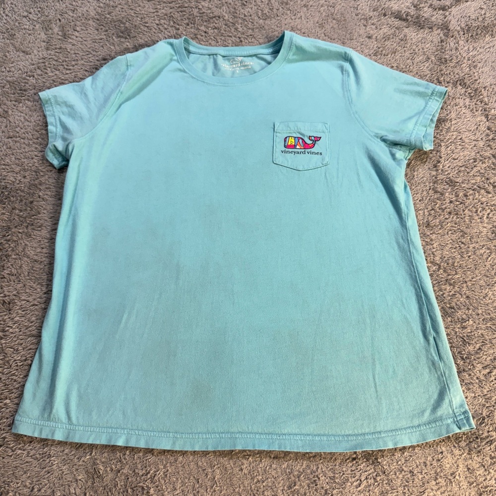 Vineyard Vines Mens Geometric Whale Pocket T Shirt Large Blue Cotton Graphic Tee